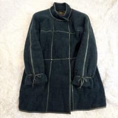 극미품 파리엔 알파카 혼 울 코트 소가죽 파이핑 9호 심록 일본제