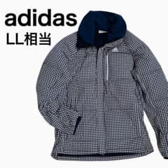 アディダス❤美品 ダウンジャケット 千鳥格子柄 襟部2way LL 裏起毛襟