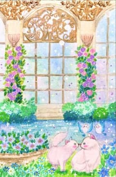 momorin様専用手描き水彩画 植物園の猫さんと小鳥たち ※900円です