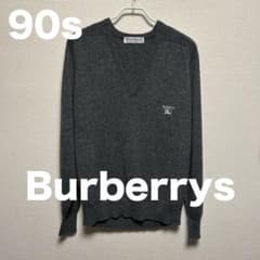 90s Burberrys 英国製 ラムウール100% Vネックニット グレー - メルカリ