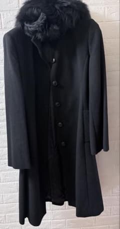 カシミヤ100% ロングコート ブルーフォックスファー付 ブラックのサムネイル