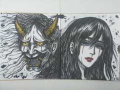 ふたつの私｜般若と涙の二つ折り原画 一点物 ふたつの私｜般若と涙の二つ折り原画 一点物 - メルカリ