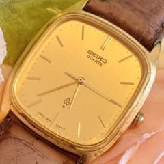 稼働品 SEIKO セイコークオーツ メンズ腕時計 ゴールド文字盤 純正 