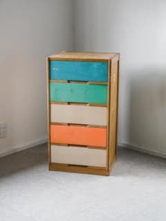 60-70's レトロポップ 古道具 木製 5段チェスト/収納 アンティーク