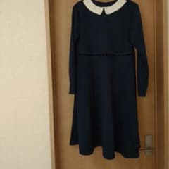 女の子　ネイビー 長袖 上品紺色ワンピース 襟付き150サイズ