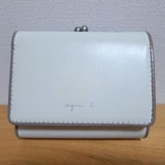 Agnes b. アニエス・ベー　三つ折りがま口財布　ホワイト／グレージュ agnes b. アニエスベー コンパクトウォレット 三つ折り財布 ベージュ