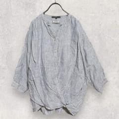 スローン リネン100% ストライプシャツ L 春 夏 着心地 爽やか