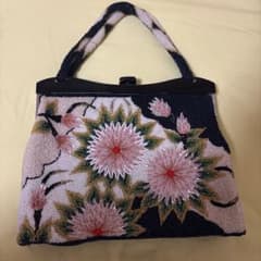 ビーズ刺繍 ハンドバッグ 花柄 昭和レトロ 和装 ビーズバッグのサムネイル