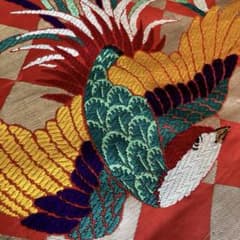 アンティーク名古屋帯　鳳凰と菊　大正ロマン　正絹　上質　N6-22 アンティーク名古屋帯 鳳凰 織り出し 大正ロマン 正絹 上質 N7-26