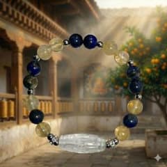 騎龍観音天珠 九眼天珠 ラリマー 水晶 デザインブレスレット 天然石 天珠ブレス】水晶九眼天珠×ラピスラズリ×シトリン 天然石ブレスレット
