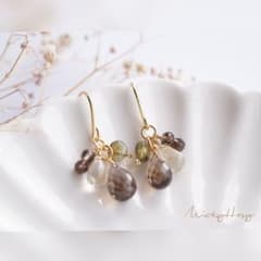 【Xmasセール】スモーキークォーツ＆シトリン＊ピアスNo.203 ピアス K10イエローゴールド シトリン イエローサファイア スモーキー