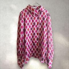 ナラカミーチェ アーガイルシフォンダブルボタンブラウス L 美品 