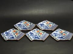 有田焼　「宗窯」　染錦扇形 銘々皿 5枚セット 染付 色絵 有田焼 「宗窯」 染錦扇形 銘々皿 5枚セット 染付 色絵 - メルカリ