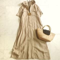 美品♪ネストローブ リネン100 ハーフボタン ロングシャツワンピース