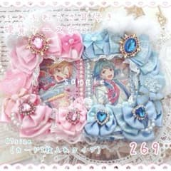 269. B7sizeうさ耳付き付き　硬質ケース　デコ　トレカ　ピンク×水色のサムネイル