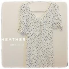 【美品】Heather ワンピース ホワイト M 花柄 清楚感 ウエスト細見えのサムネイル