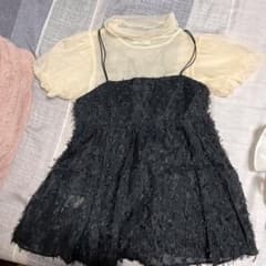ブラック シフォン レース トップス 半袖のサムネイル
