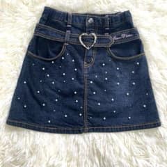 【mezzo piano】パール付きダークブルーデニムスカート