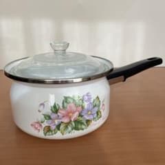象印 ホーロー鍋 片手鍋 昭和レトロ 花柄 18cm 2.7L 未使用品のサムネイル
