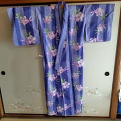 浴衣 ブルー系 花柄 ストライプのサムネイル