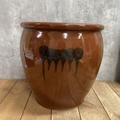 D-5 【大容量・大型】飴釉 陶器鉢 水連鉢 メダカ鉢 火鉢 アンティーク