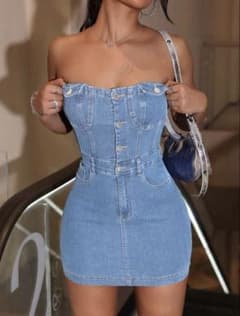 SHEIN ベアトップ デニム ミニワンピースのサムネイル