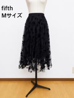 fifth 花柄 チュール フロッキーフレアスカート ブラック Mサイズのサムネイル