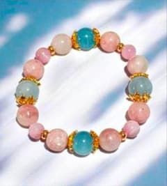 29♡アクアマリン♡虹ピンクマイカシリカ♡虹クンツァイト内径15