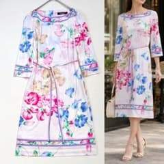 1693 近年モデル レオナール カンカン 花柄ワンピース ベルト付 - メルカリ