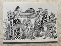 手描きペン画 ゼンダングル風 キノコのアートのサムネイル