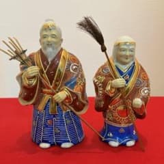 九谷焼 高砂人形 尉と姥 2体 金彩 色絵 置物 - メルカリ