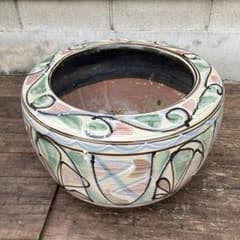 陶器 火鉢 大型 ビオトープ 水鉢 陶器 めだか鉢 おしゃれ メダカ鉢 睡蓮鉢 信楽焼 メダカ 睡蓮鉢 特大 古民具　金魚鉢 アンティーク 昭和レトロ 工芸品