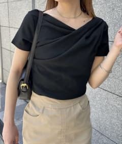 RANAN 2WAYドレープオフショルリブTシャツ ブラックのサムネイル