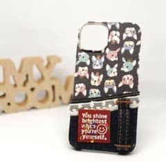 【オーダー】iPhoneケース フレンチブルドッグ柄×デニム スマホケースのサムネイル