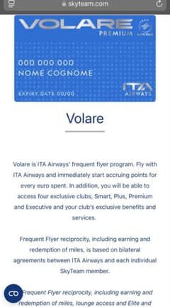ITA AIRLINE SKY TEAM ELITE PLUSステータスのサムネイル