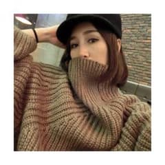 [ブラウン]冬 大人気 ゆったり ニット ハイネック セーター033のサムネイル