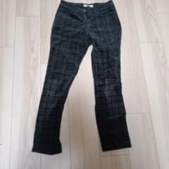 【小柄な方向け】BACK NUMBER チェック柄 スキニーパンツ グリーン Sのサムネイル