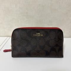 COACH シグネチャー ポーチ ブラウン レッドのサムネイル