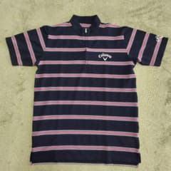 Callaway ゴルフシャツ半袖 ハーフジップ メンズL ネイビー ピンクのサムネイル