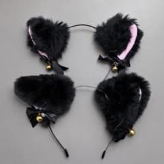猫耳カチューシャ ブラック コスプレ ふわふわ メイド ハロウィン 仮装 ねこ