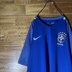 NIKE ブラジル　セレソン　Tシャツ　青　白　リンガーネック　XL NIKE ブラジル セレソン Tシャツ 青 白 リンガーネック XL - メルカリ