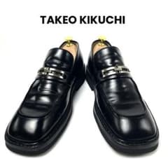 タケオキクチ 26cm スクエアトゥ ビットローファー 本革 ブラック 美品