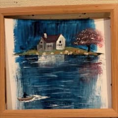 風景画 油彩画 湖畔の家 水彩画 風景画 湖畔の家と小舟 額装 - メルカリ