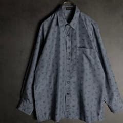 長袖シャツ　総柄　ペイズリー　ダークブルー　ブラック　古着