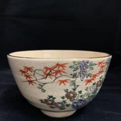 茶碗 紅葉 抹茶碗 茶道具 色絵 古玩 蔵出 サイズ：12.3 x 7.8 cmのサムネイル
