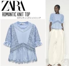 ⭐︎本日限定値下げ⭐︎ロマンティックZARA ライトブルー レース半袖トップスのサムネイル