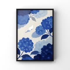회화 | 일러스트 포스터 1310 ☆ [아름다운 수국과 귀여운 흰 고양이]