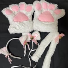 猫耳 肉球手袋 尻尾 コスプレセット グローブ カチューシャ ②