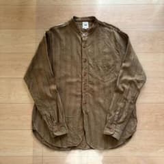 FOB FACTORY F3454 バンドカラーシャツ L 麻混 F.O.B 茶