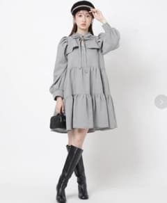 WILLSELECTION 千鳥格子柄 リボン ティアードワンピースのサムネイル